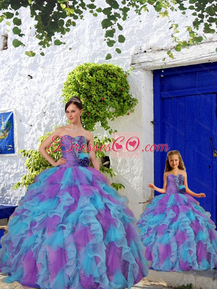 Purple and Aqua Blue Ruffles Organza Princesita Dress with Beading