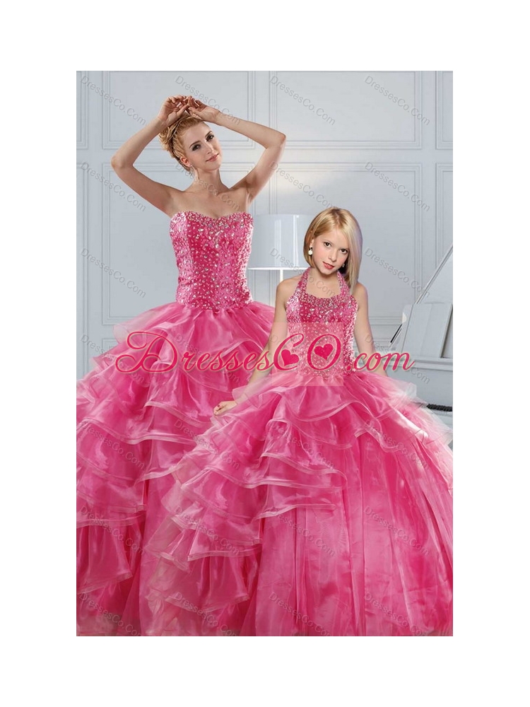 Hot Pink Beading Quinceanera Dresses