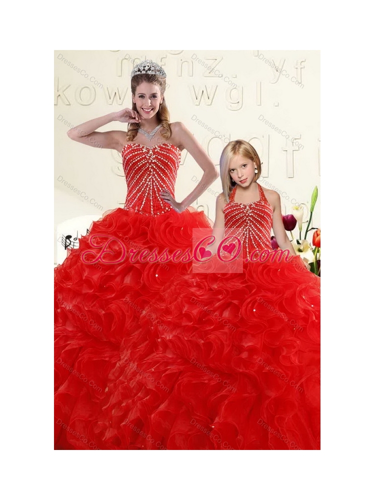 Popular Beading and Ruffles Red Princesita Dress for