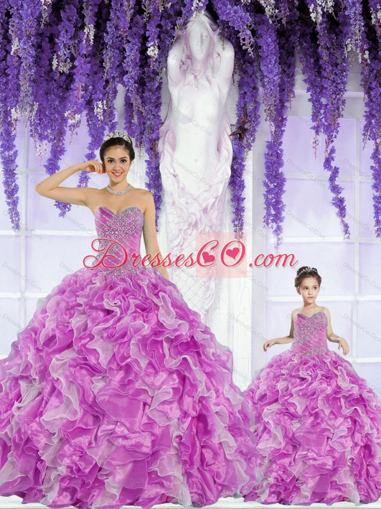 Fashionable Organza Beading and Ruffles Princesita Dress in Fuchsia