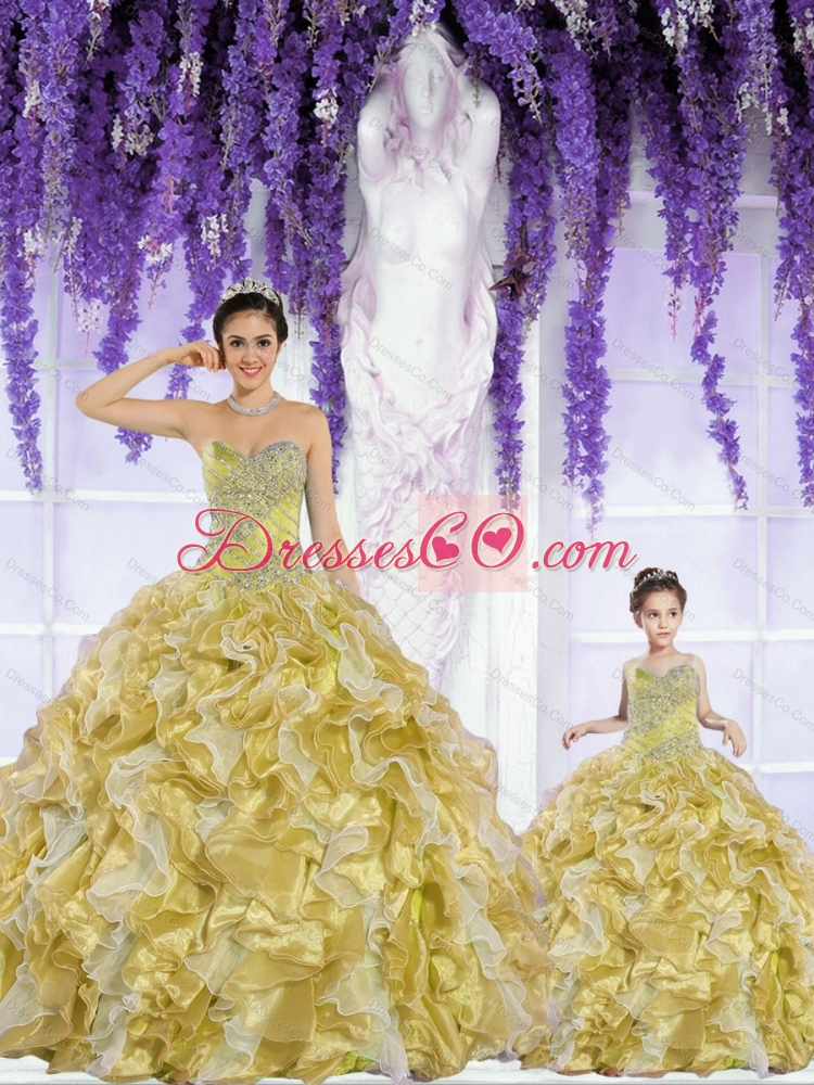 Popular Organza Beading and Ruffles Gold Princesita Dress