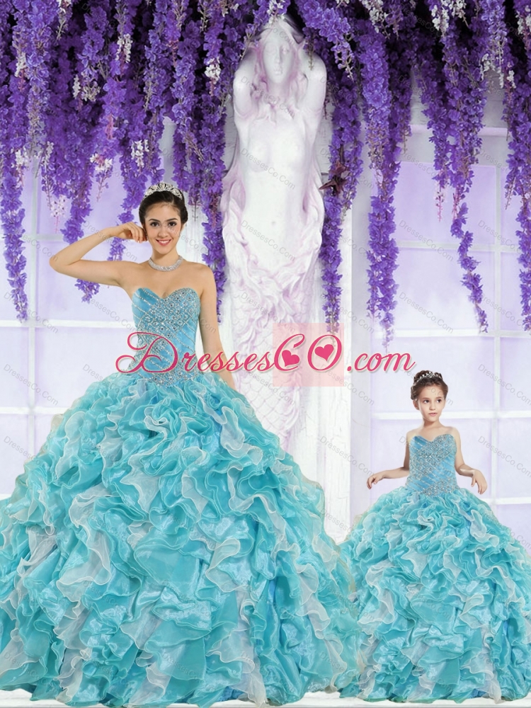 Beautiful Organza Beading and Ruffles Princesita Dress in Aqua Blue Color