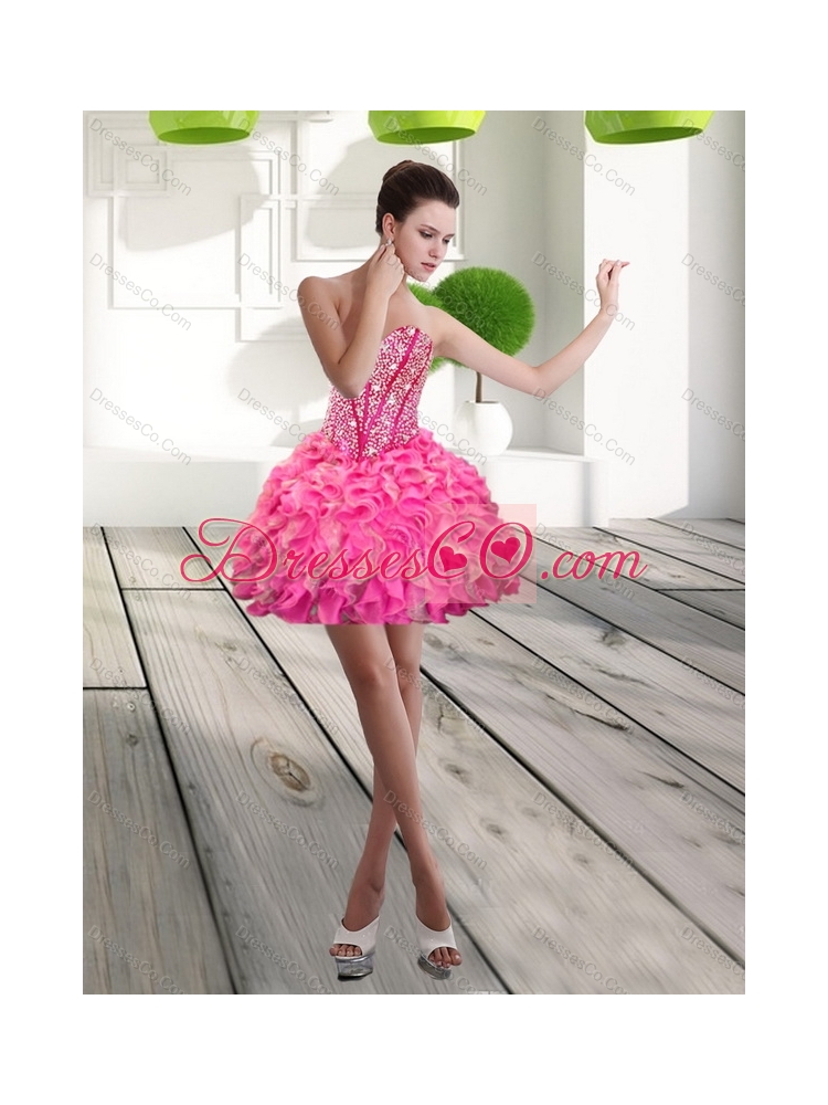 Cheap  Mini Length Prom Dress with Beading and Ruffles