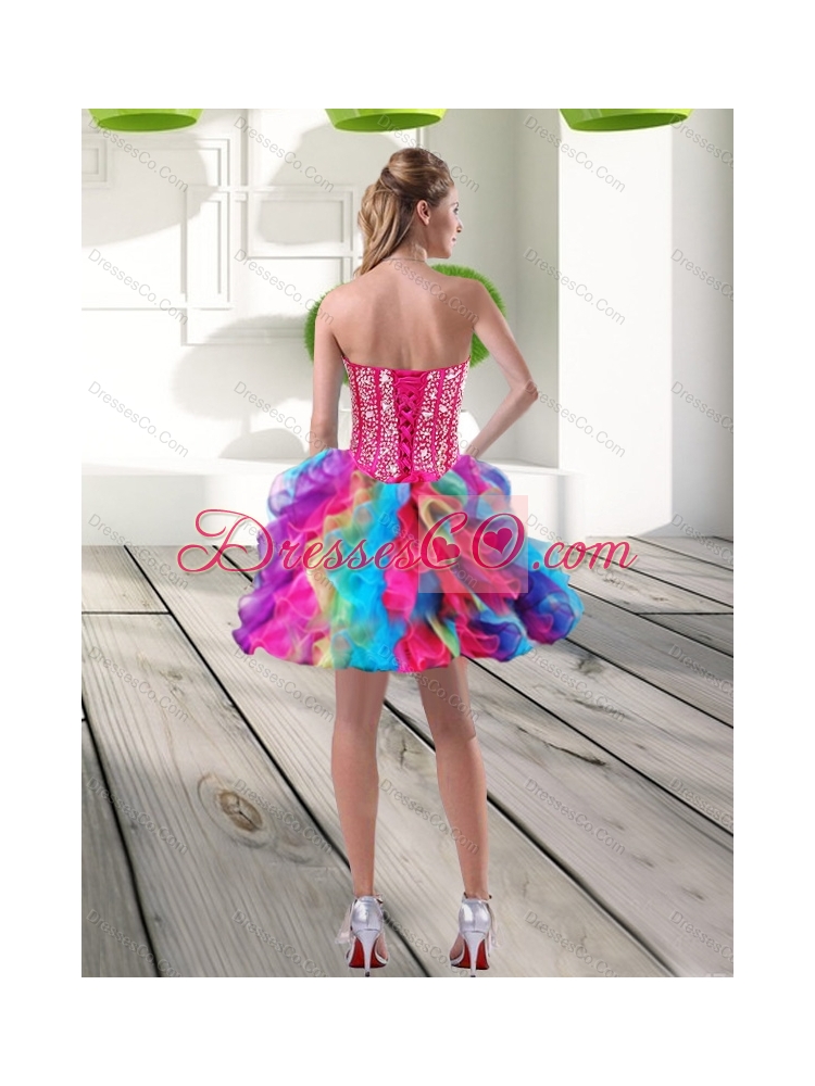 Cheap Beading and Ruffles Organza  Prom Dress in Multi Color