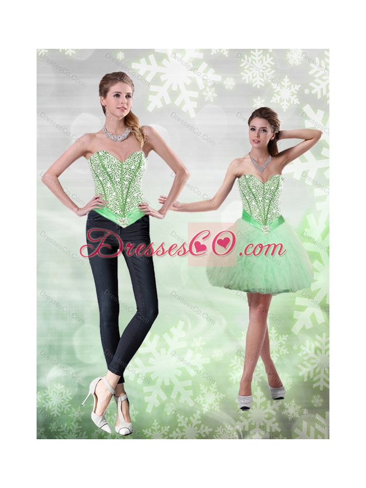 New Style Beading and Ruffles Apple Green Prom Dress for
