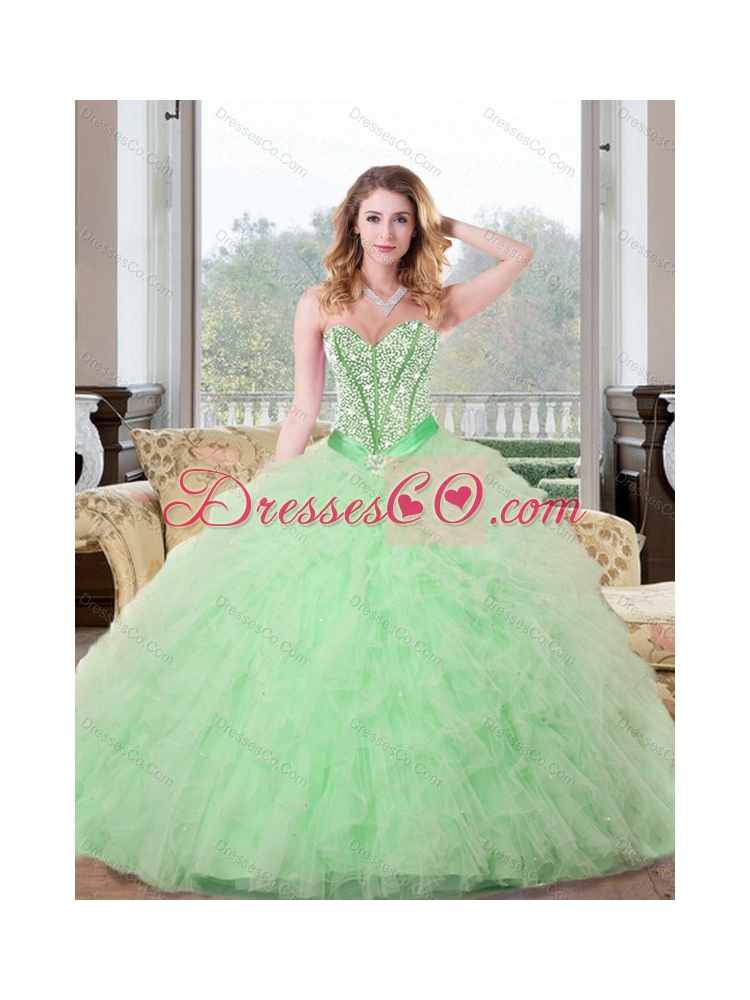 Fashionable Beading and Ruffles Quinceanera Gown in Apple Green