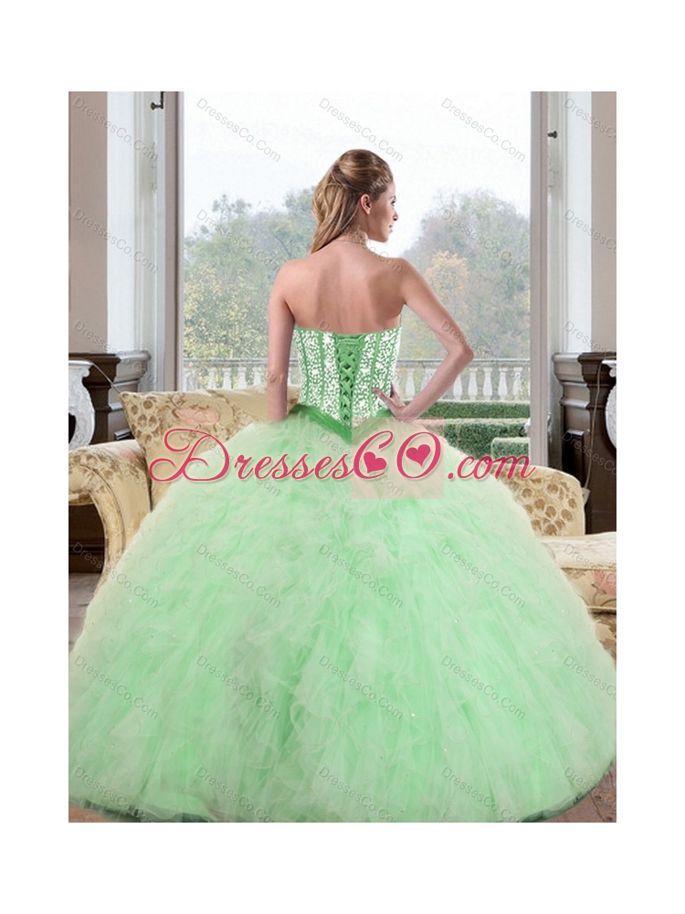 Fashionable Beading and Ruffles Quinceanera Gown in Apple Green