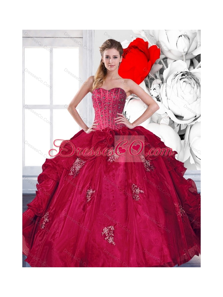 Modest Beading and Ruffles Quinceanera Gown with Appliques