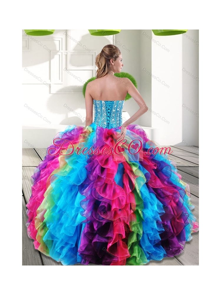 Elegant Multi Color Quinceanera Dress with Beading and Ruffles
