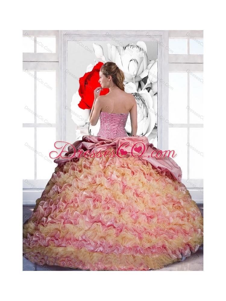 Latest Pick Ups and Ruffles  Quinceanera Dress in Multi Color