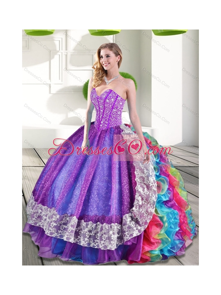 Fashionable Beading and Ruffles Quinceanera Dress in Multi Color