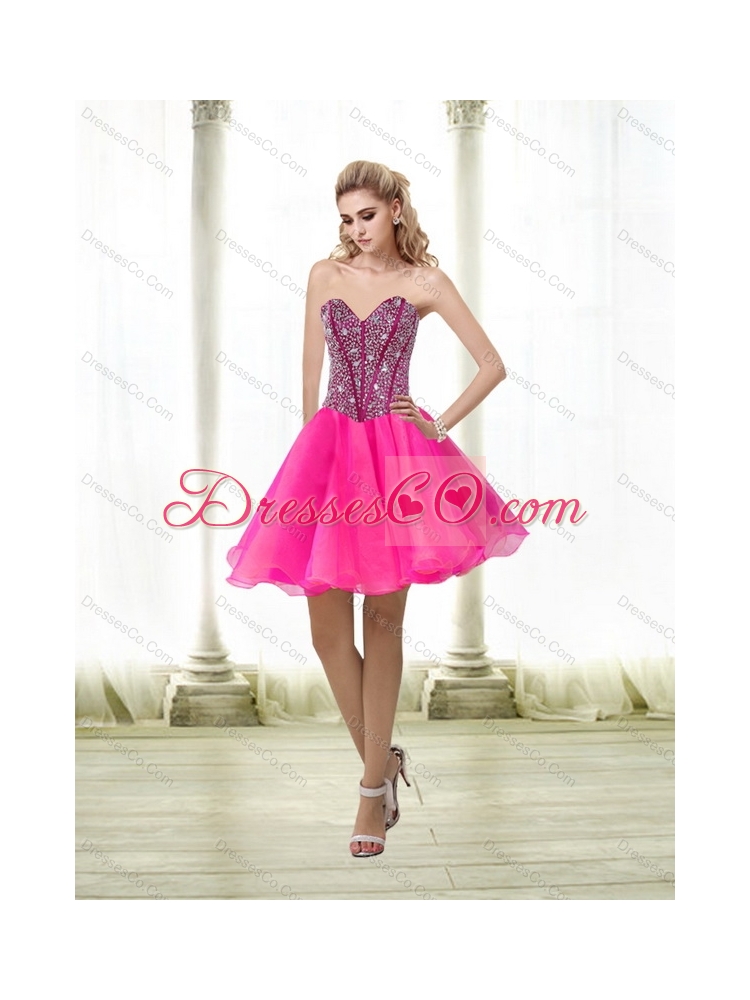 Modest Beading Tulle Hot Pink Quinceanera Dresses