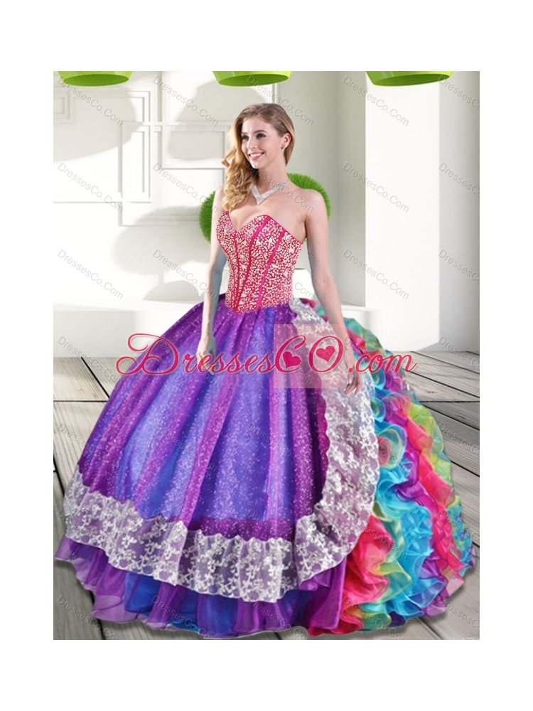 Beautiful Beading and Ruffles  Quinceanera Dress in Multi Color