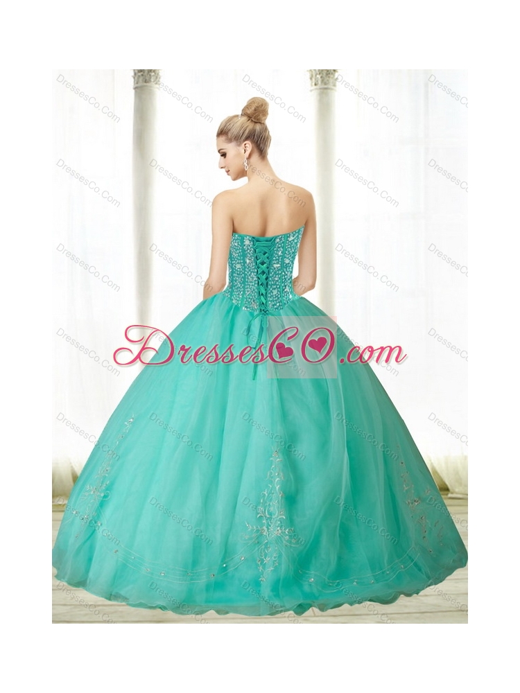 Popular Beading and Appliques Turquoise Quinceanera Dress