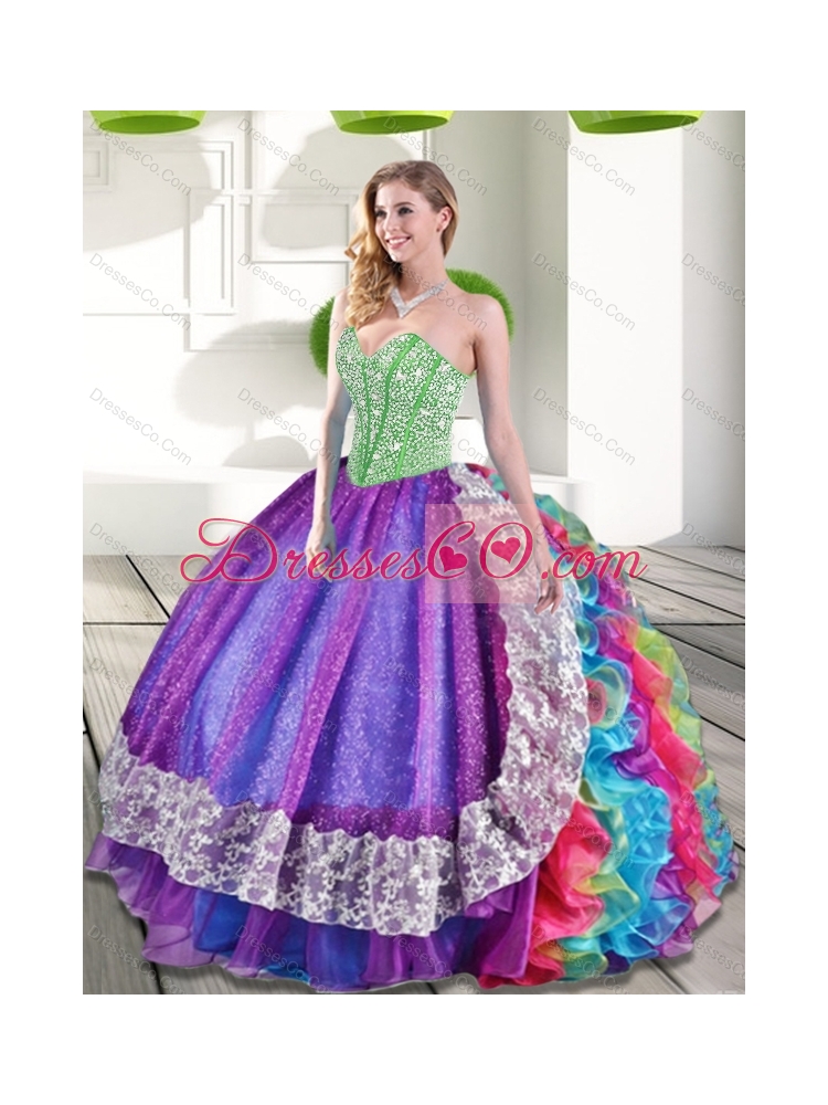 Beading and Ruffles  New Style Quinceanera Dress in Multi Color