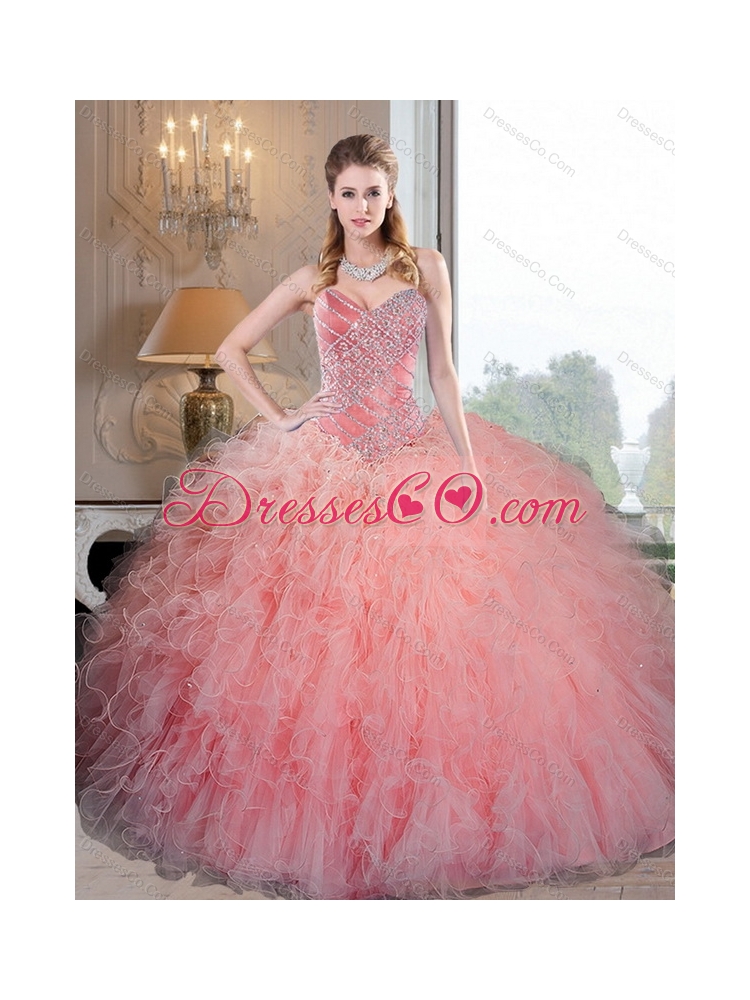 Wonderful Baby Pink Organza Quinceanera Dress with Beading and Ruffles