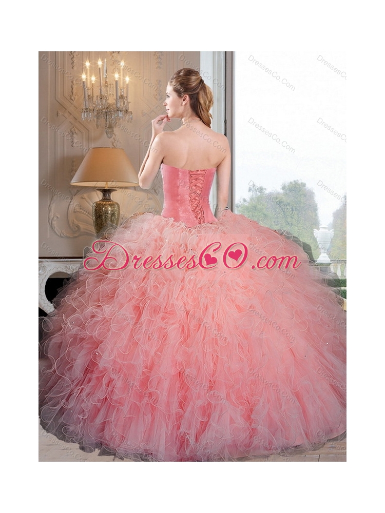 Wonderful Baby Pink Organza Quinceanera Dress with Beading and Ruffles