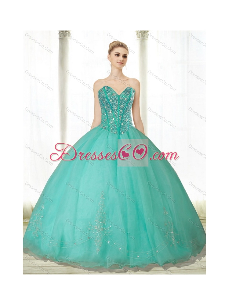 Fashionable Beading and Appliques Turquoise Quinceanera Dresses