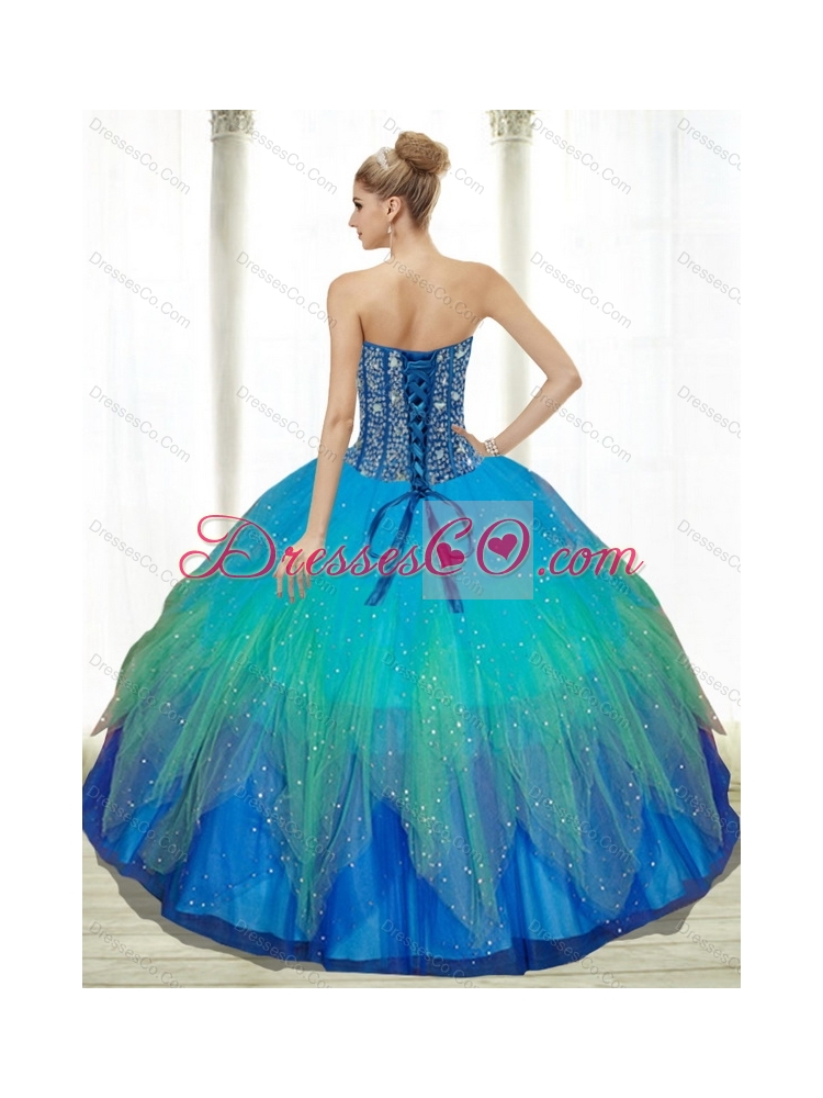 Low Price Beading Tulle Turquoise Quinceanera Dresses