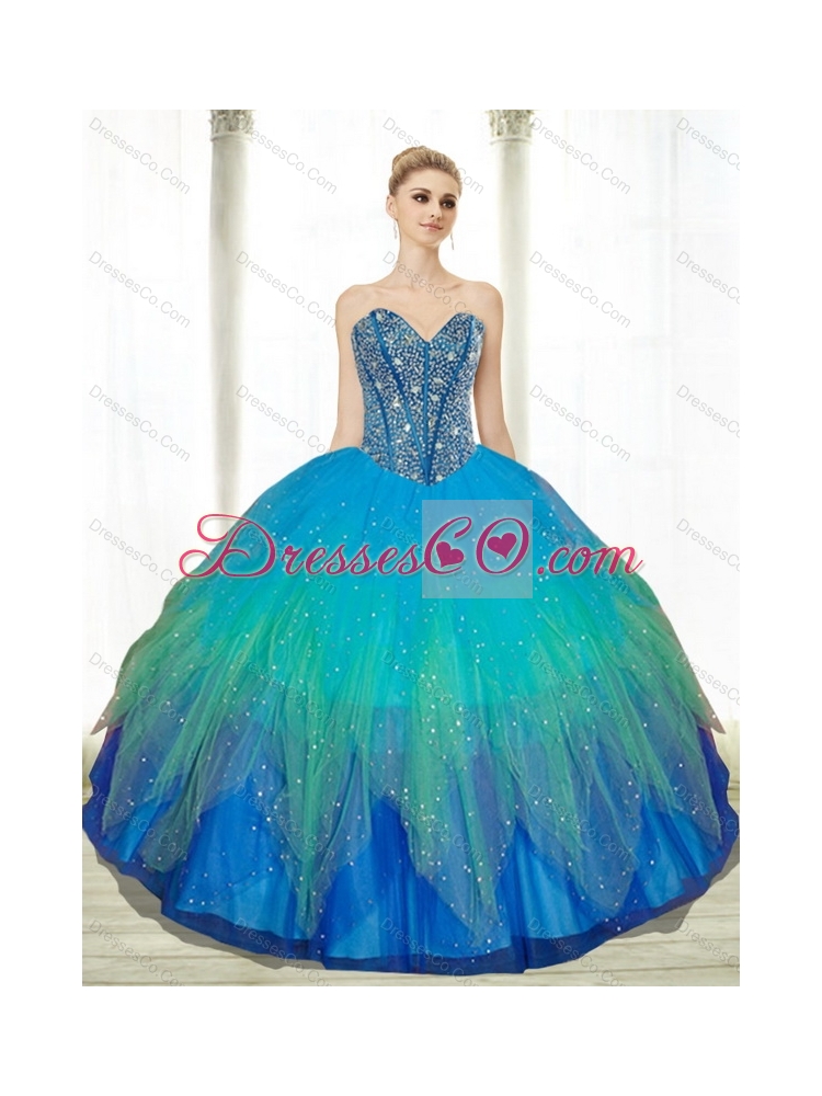 Pretty Beading Tulle Quinceanera Dress in Turquoise
