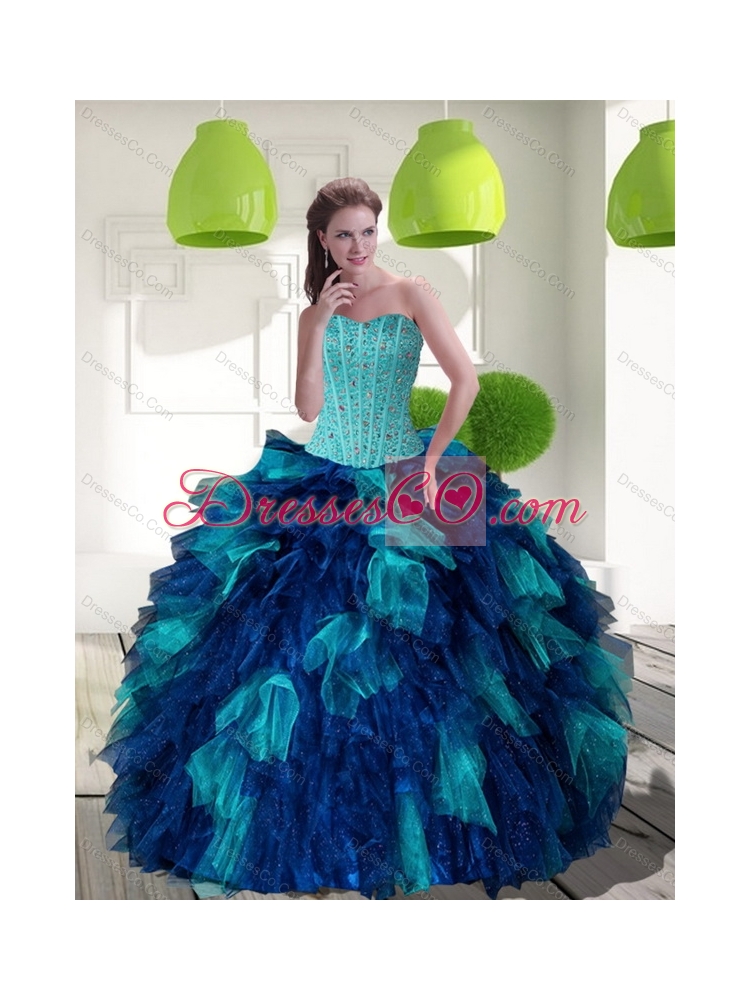 Unique Multi Color Sweet 15 Dress with Beading and Ruffles