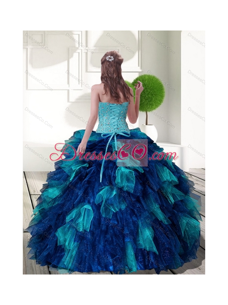 Unique Multi Color Sweet 15 Dress with Beading and Ruffles