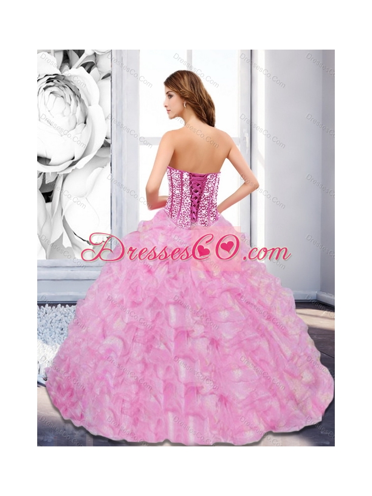 Flirting  Beading and Ruffles Rose Pink Quinceanera Dresses