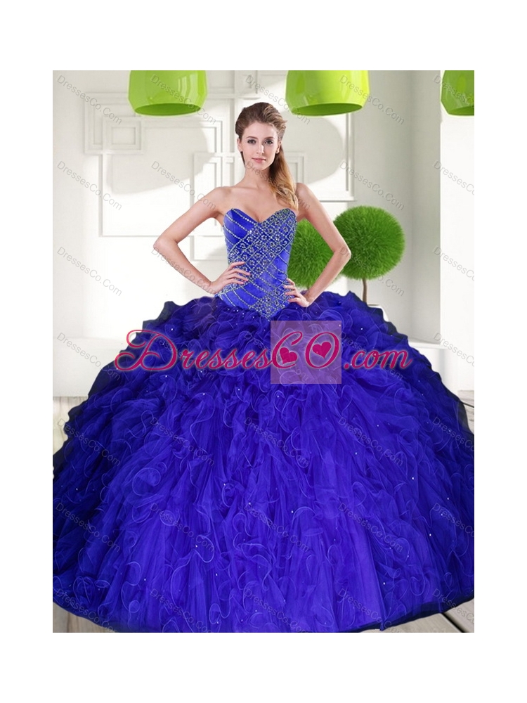 Gorgeous Peacock Blue Beading Ball Gown Quinceanera Dress with Ruffles