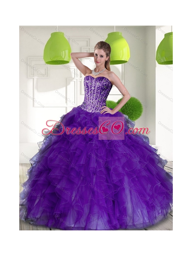 New Style Beading and Ruffles  Quinceanera Dress in Purple