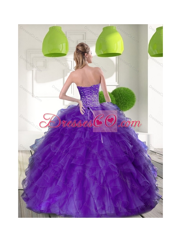 New Style Beading and Ruffles  Quinceanera Dress in Purple
