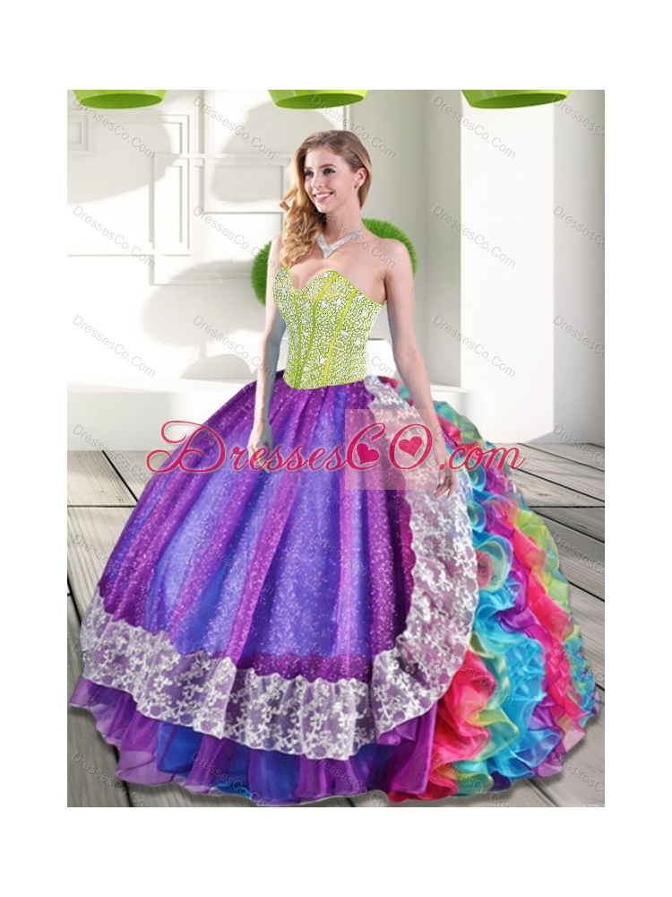 Pretty Multi Color Beading and Ruffles  Quinceanera Dresses