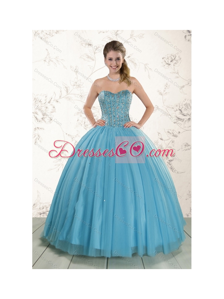 Cheap and Brand New Style Ball Gown Beaded Quinceanera Dress in Baby Blue