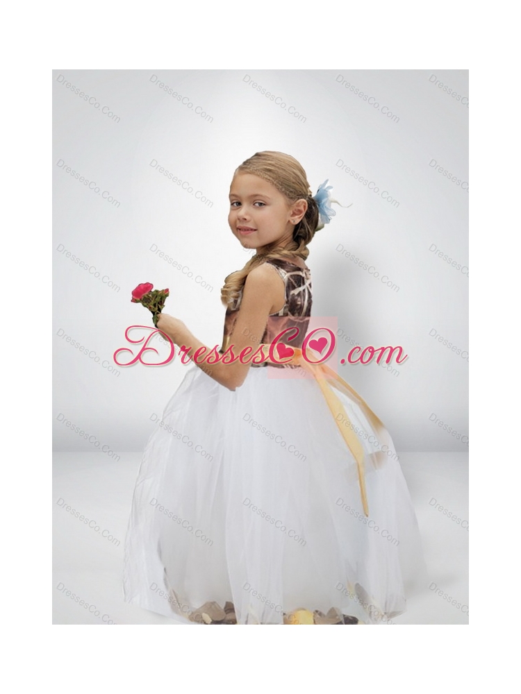 Lovely Ball Gown Camo Flower Girl Dress with Bowknot