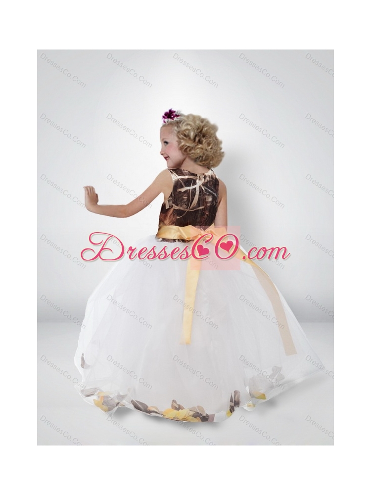 Lovely Ball Gown Camo Flower Girl Dress with Bowknot