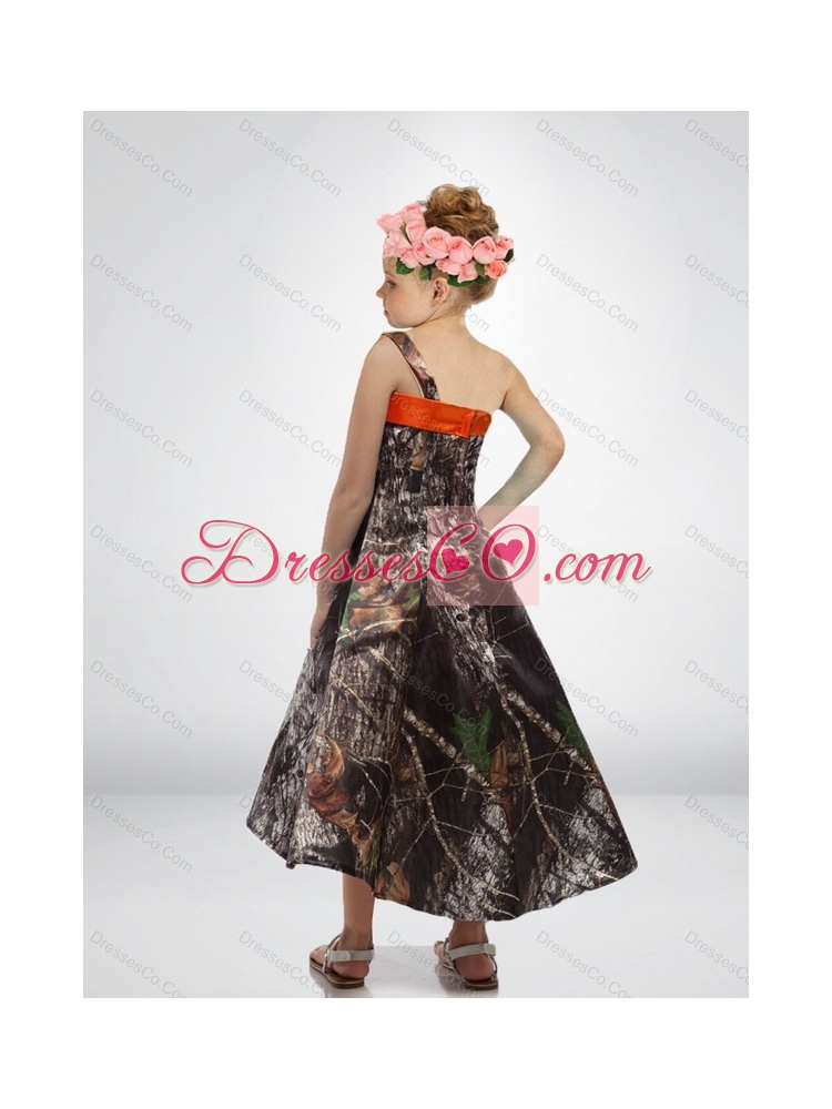 Perfect  High Low One Shoulder Camo Flower Girl Dresses