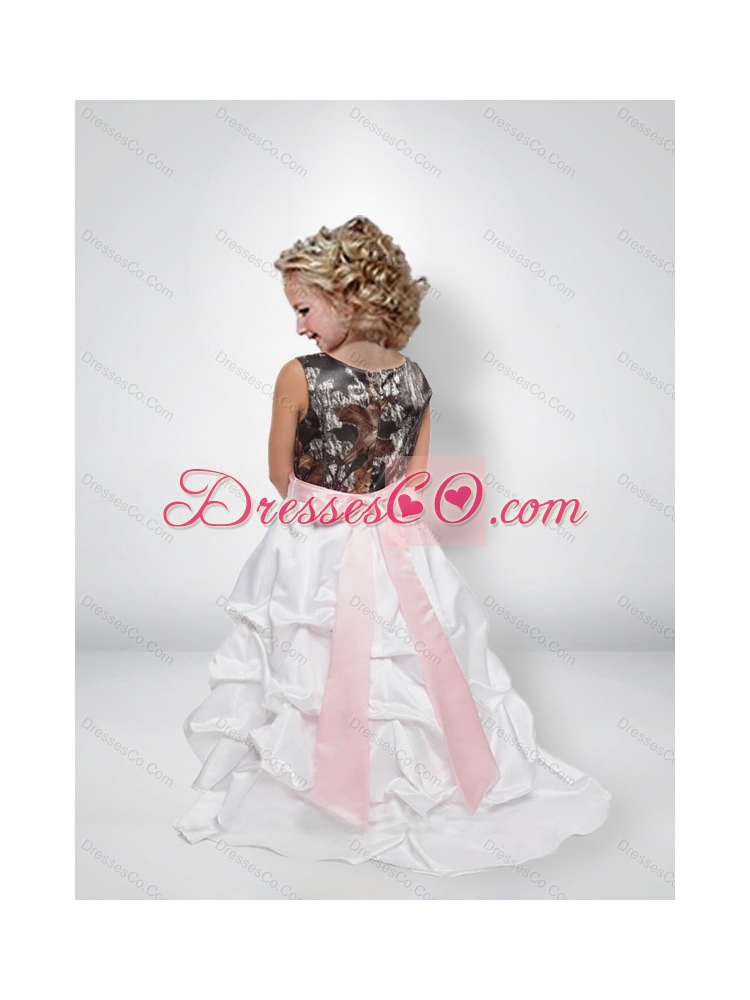 Sweet A Line Scoop Camo Flower Girl Dress with Bowknot