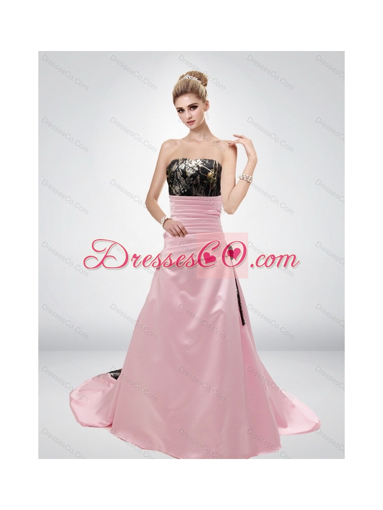 Pink A Line Strapless Fashionable Most Popular Wedding Dress with Hand Made Flower