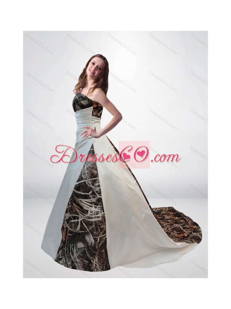 Romantic A Line Strapless Most Popular Wedding Dress with Chapel Train