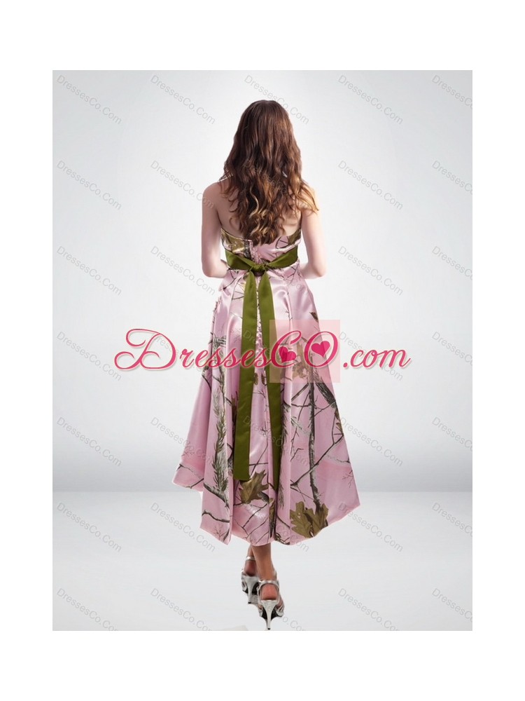 Beautiful Multi Color High Low Camo Prom Dress with Sashes