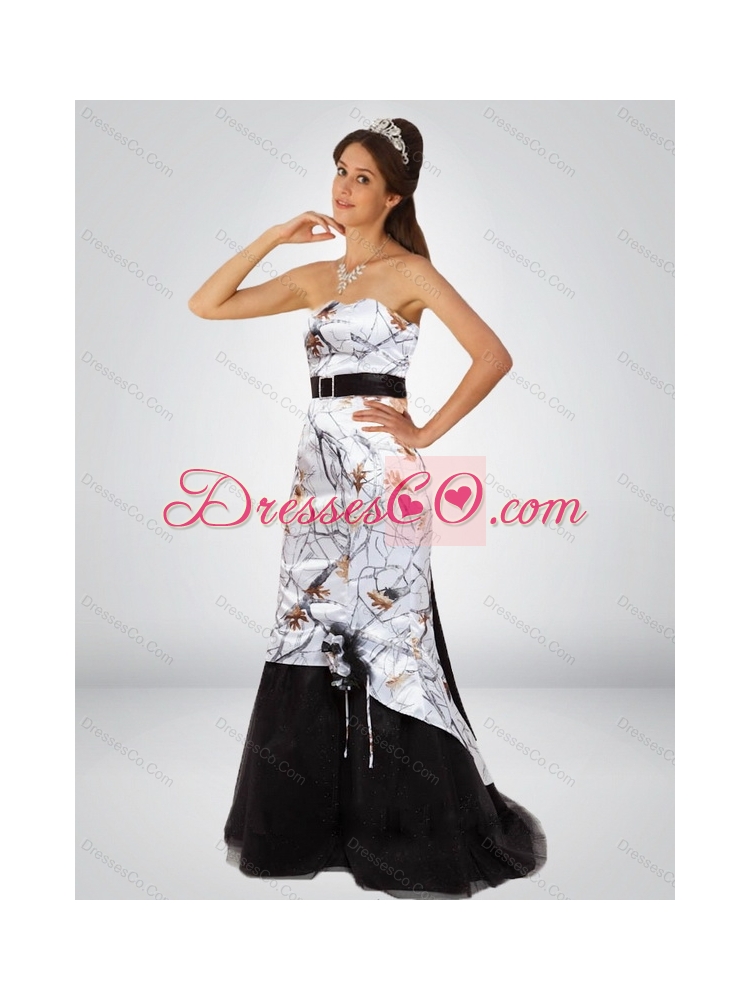 New Style Column Camo Prom Dress with Hand Made Flower and Sashes