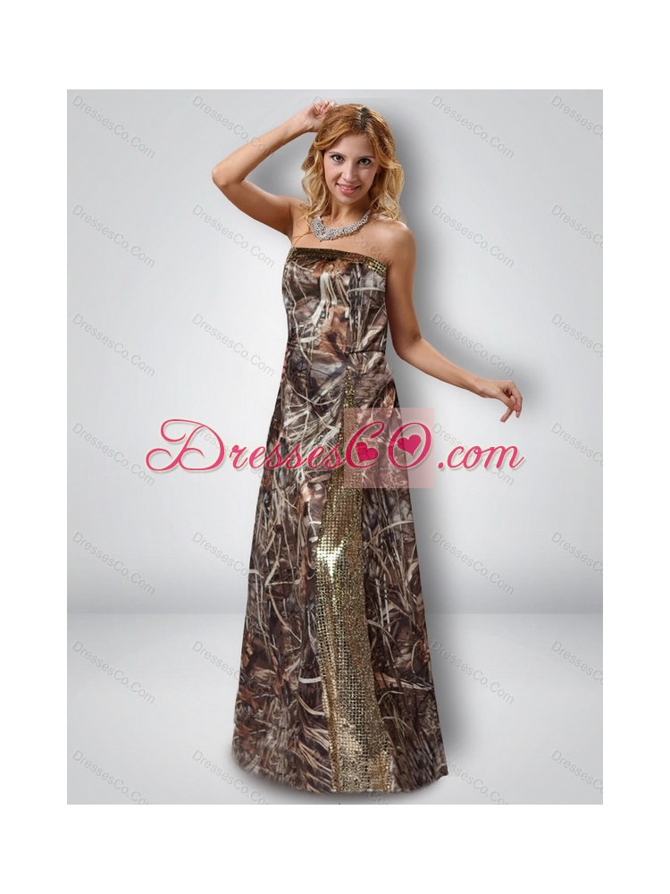 New Style Column Strapless Camo Prom Dress with Sequins