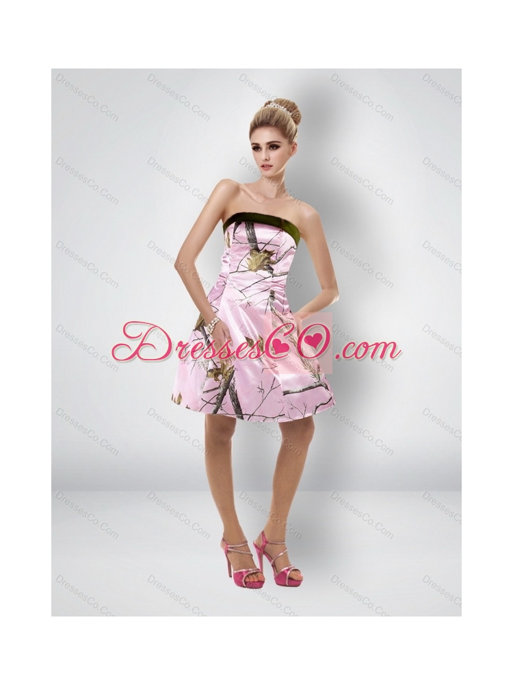 New Style Short Strapless Baby Pink Camo Prom Dresses