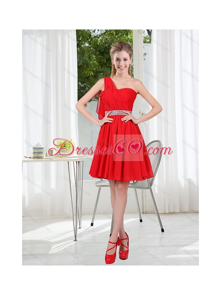 New Style One Shoulder A Line Dama Dress with Ruching
