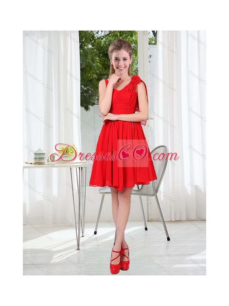 New Arrival Ruching Hand Made Flowers V Neck  Beautiful Dama Dresses