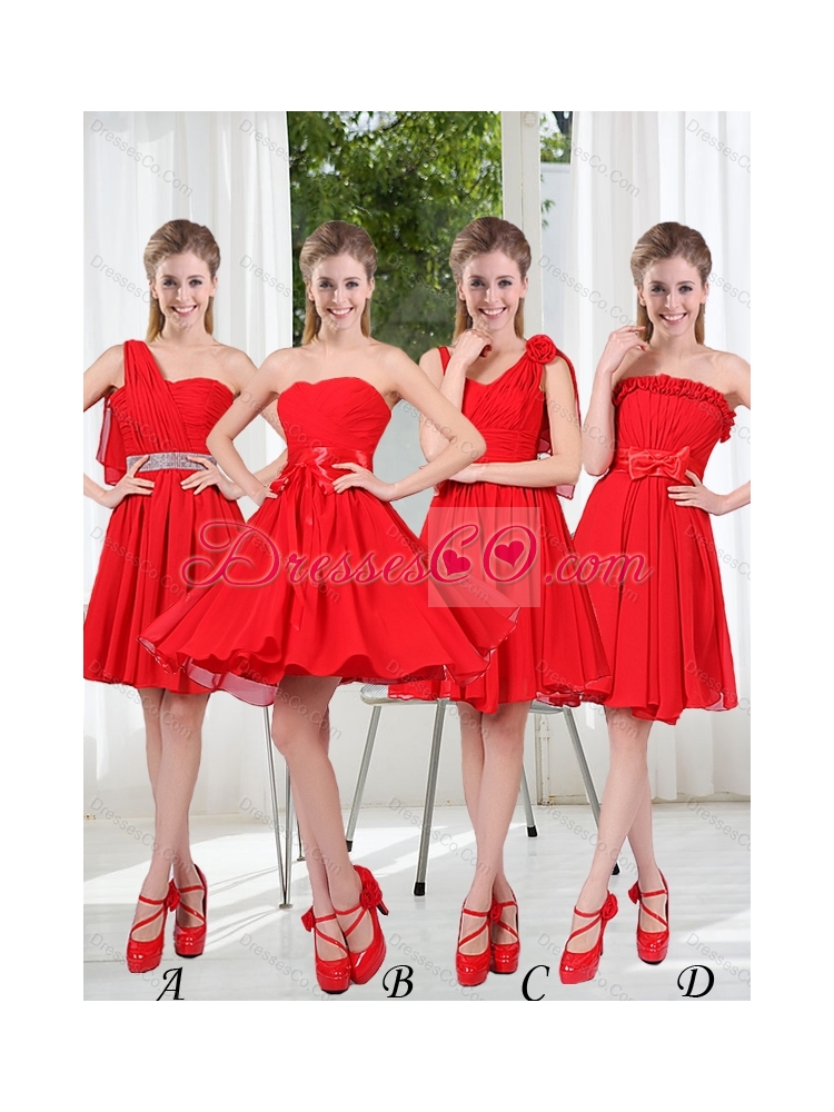 Pretty Ruching Strapless Bowknot Dama Dress in Red for  Summer