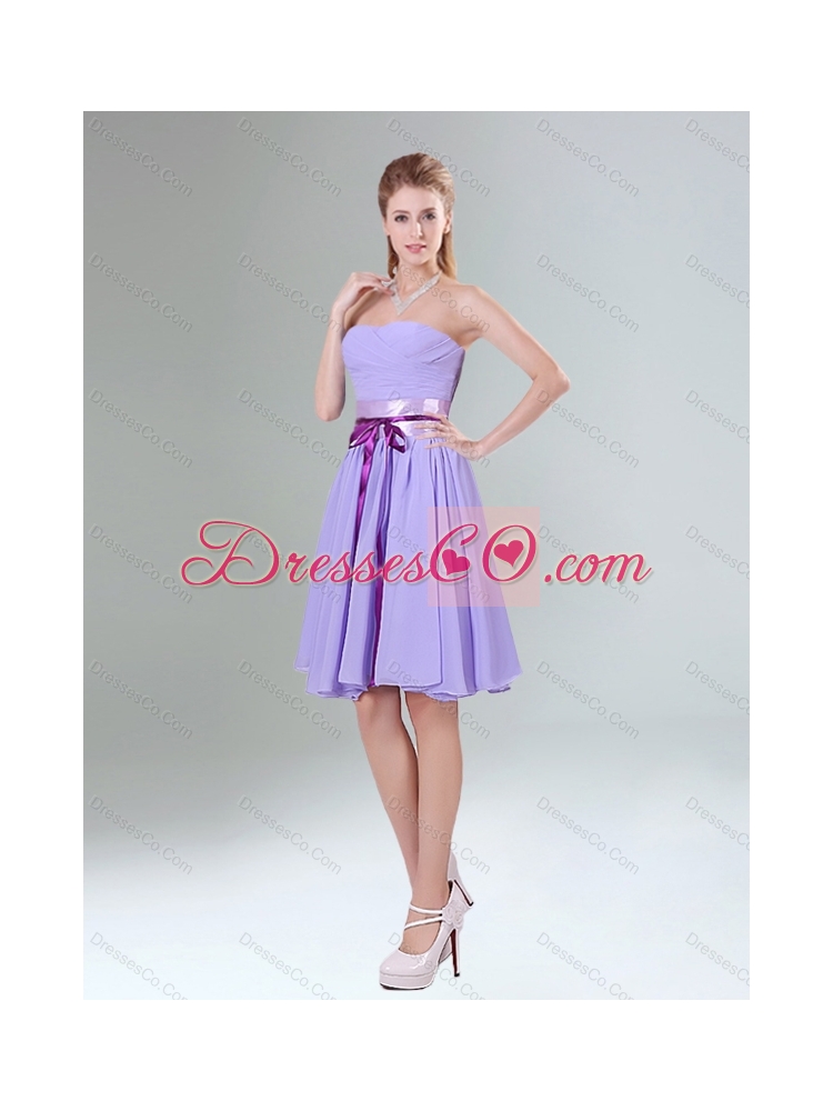 Summer Elegant Lavender Princess Mini Length Dama Dress with Ruching