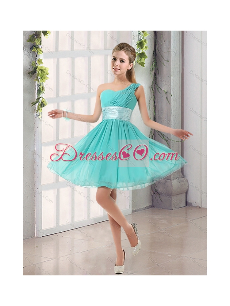 Summer New Arrival One Shoulder A Line Ruching Lace Up Dama Dress