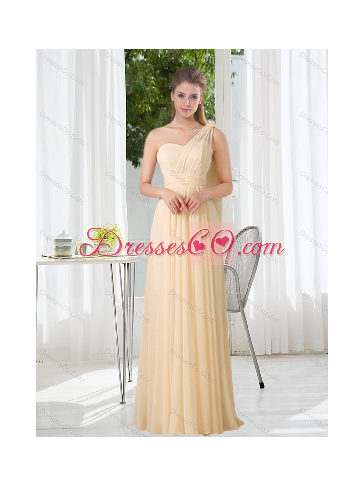 Elegant Empire One Shoulder Lace Up Dama Dress with Ruching