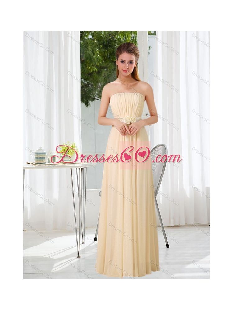 Empire Strapless Ruching and Belt Pretty Dama Dress with Floor Length for