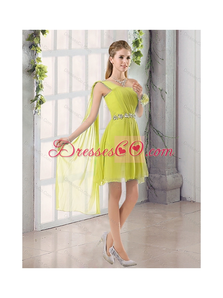 New Style One Shoulder A Line Beading and Ruching Dama Dress with Lace Up